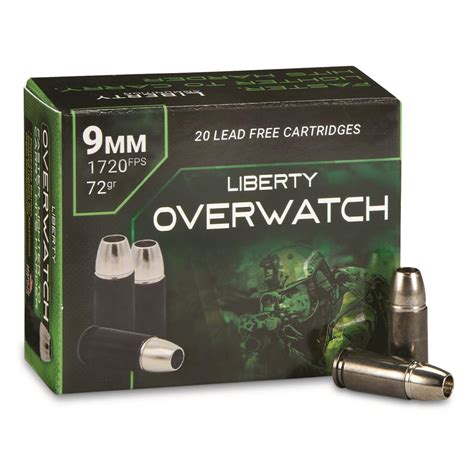 Liberty Overwatch, 9mm+P, Solid Hollow Point, 72 Grain, 20 Rounds ...
