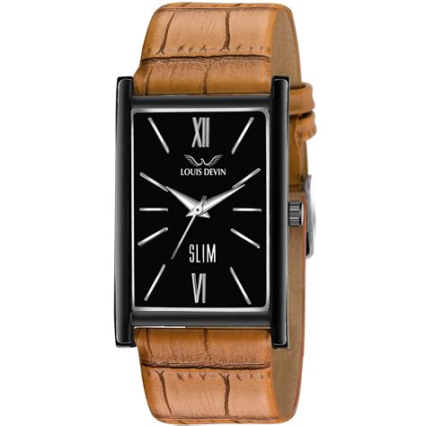 LOUIS DEVIN Tan Leather Strap Analog Wrist Watch for Men (Black Dial ...
