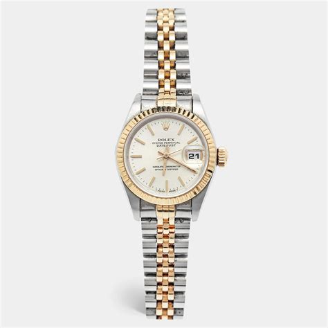 Rolex Silver 18K Yellow Gold And Stainless Steel Datejust 69173 Women's ...