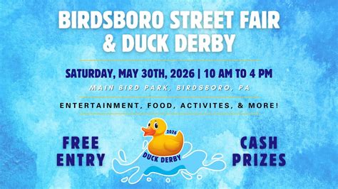 Birdsboro Street Fair and Duck Derby 2026, Mainbird Park, Birdsboro, PA ...
