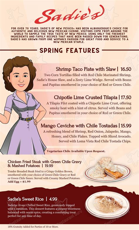 Menu at Sadie's of New Mexico restaurant, Los Ranchos de Albuquerque ...