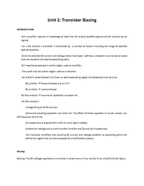 Ajeya b aec chapter 2 - Unit 2: Transistor Biasing INTRODUCTION BJTs ...