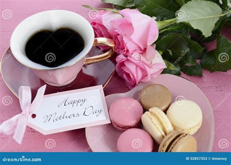 Happy Mothers Day Pink Roses and Heart Shape Tea Cup. Stock Image ...