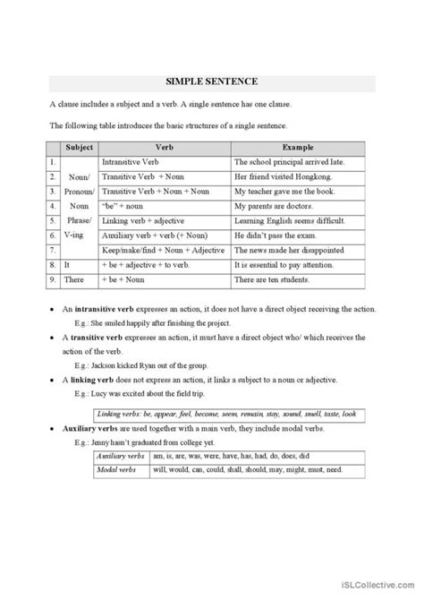 Simple Sentence: English ESL worksheets pdf & doc