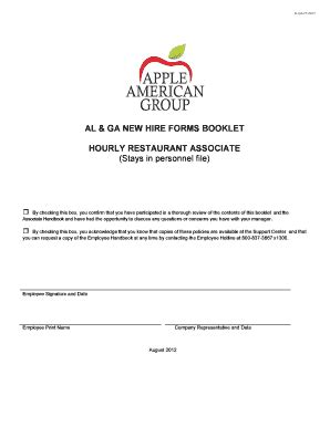 Fillable Online AL GA NEW HIRE FORMS BOOKLET HOURLY RESTAURANT ...