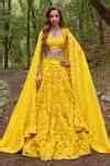 Buy Yellow Organza Embroidery Round Neck Canary 3d Bloom Lehenga Set ...
