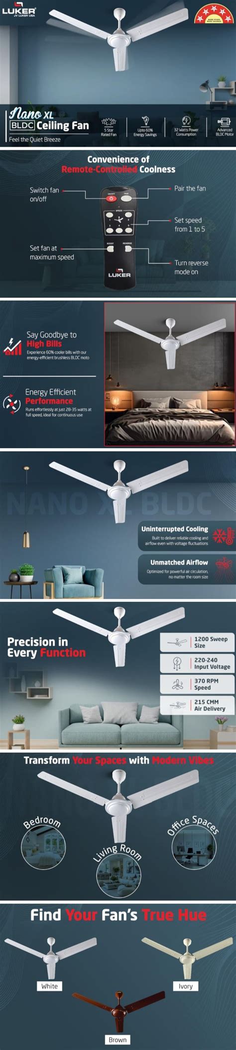 Small Appliances :: Fans :: Luker Nano XL 1200mm BLDC Ceiling Fans | 5 ...