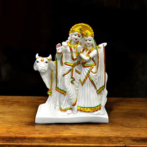 Lord Radha Krishan with Cow Look Marble Idol Home decor Height -27 cm ...