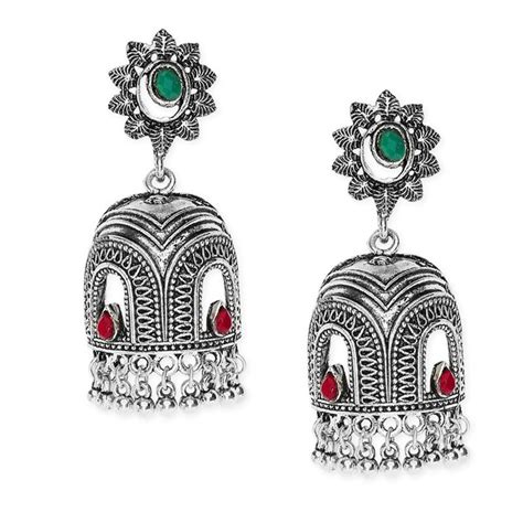 Buy Fabula German Oxidised Silver With Maroon & Green Stone Palki ...