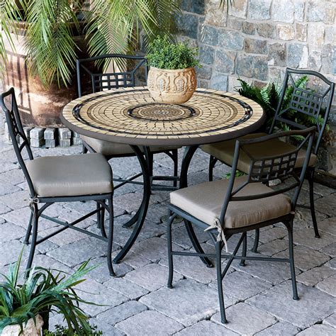 36" KNF Mosaic Patio Tables | Neille Olson Mosaics - Iron Accents