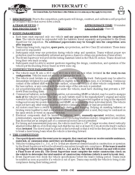 Science Olympiad Div C: HOVERCRAFT C Event Rules 2026 - Studocu