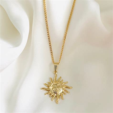 Sun Face Necklace, 18k Gold Filled Sun Necklace, Gold Sun Charm ...
