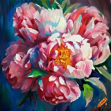 Impressionist painting of peonies - painting of peonies