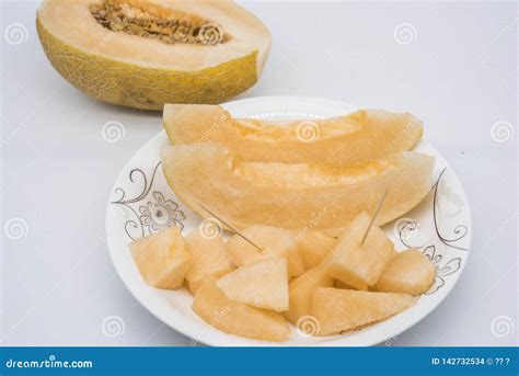 Growing Mature Golden Yellow Chinese Hami Melon Stock Photo - Image of ...