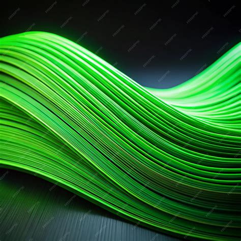 Green neon color strip wave paper on black Abstract texture copy space ...