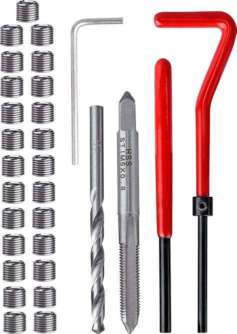 fixinus 30 Piece M5 x 0.8mm Thread Repair Insert Kit, Stainless Steel ...