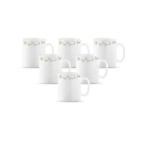La Opala Diva, Opal Glass Coffee Mug Set Cylinder Regular 6 Pcs, White ...