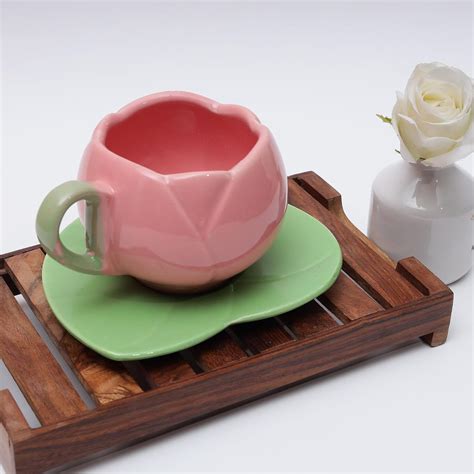 Buy THE WHITE SPACE LIVING Aesthetic 3D Tulip Cup and Saucer Set for ...