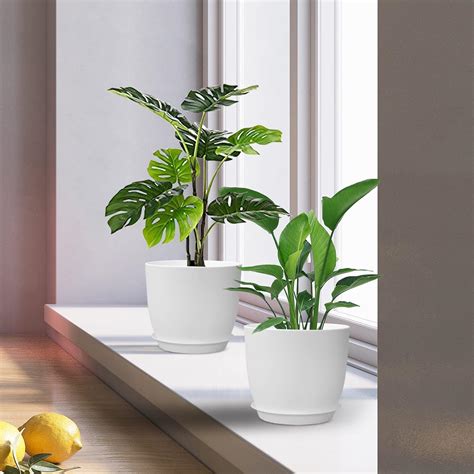 Buy 9 and 8 Inch Plant Pots, 2 Pack Large Plastic Planters with Saucer ...