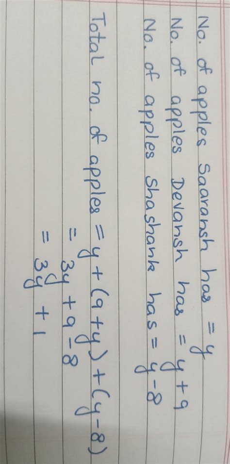 Devansh, Saransh and Shashank have apples with them. Saransh has 'y ...