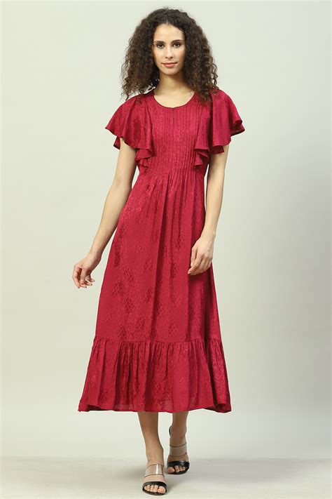 Plum Viscose Jacquard Flared Dress