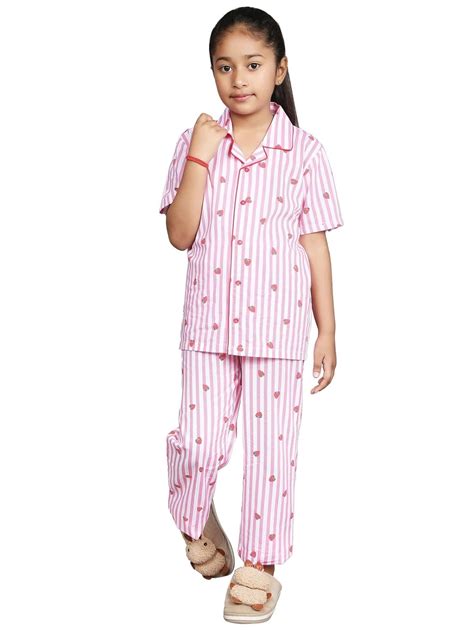 Buy Ninos Dreams Girls Cotton Night Suit Pink Strawberry (6-8 Years) at ...