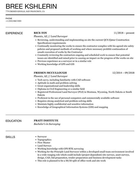 Land Surveyor Resume Samples | Velvet Jobs