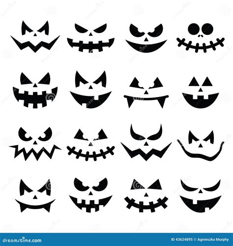 Scary Halloween Pumpkin Faces Icons Set Stock Illustration ...
