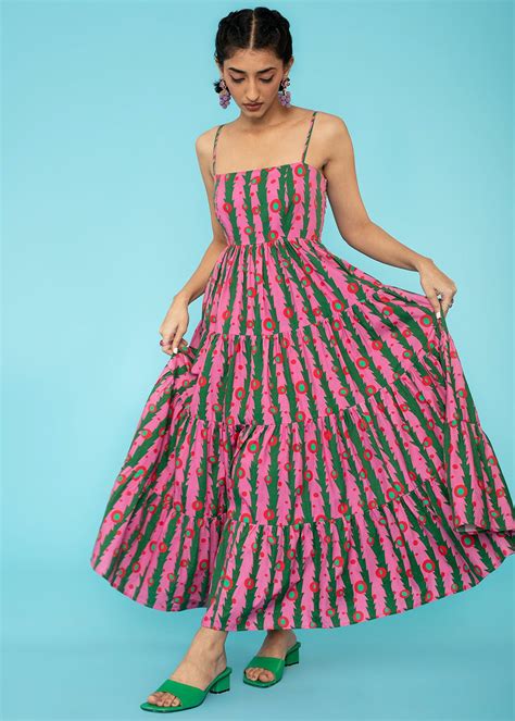 Get Contrast Abstract Printed Layered Strappy Dress at ₹ 3900 | LBB Shop