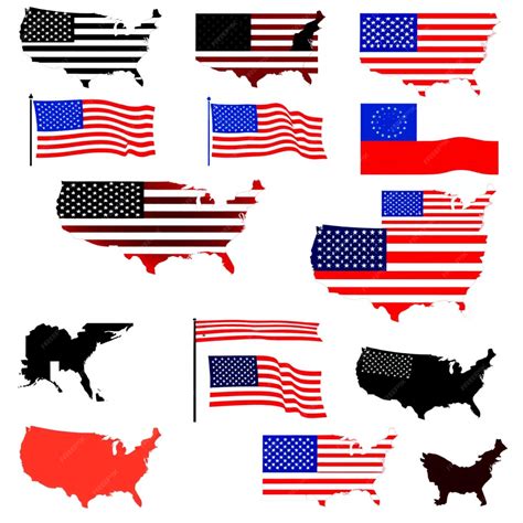 A collage of various american flags and a map of the united states ...