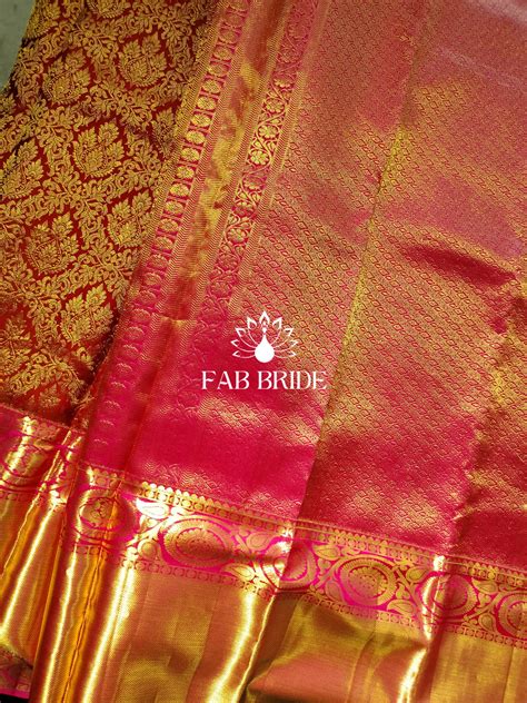 "ROSY PETALS IN RED ELIXIR" PURE SILK 1 GRAM GOLD ZARI KANJIVARAM SARE ...
