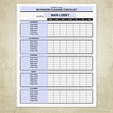 Bathroom Cleaning Checklist Printable (editable) | Moderntype Designs
