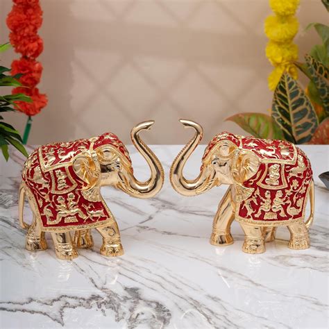 Buy Idolkart Pure Gold Coated Red Elephant Showpiece Statue - Elephant ...