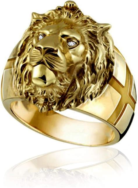 Buy Gold Lion Head Ring for Men Norse Viking Lion Ring with Rhinestones ...