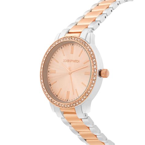 Shop Online Halo Gold Rhinestone Dial Dual Tone Metallic Strap Watch by ...