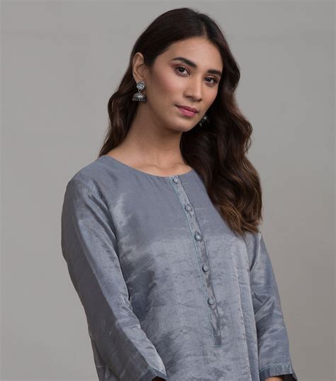Blue solid tissue kurta – Tulsi Online