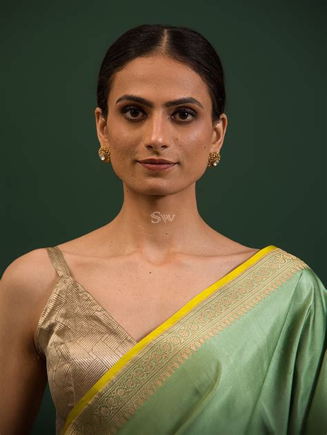 Pastel Green Konia Satin Silk Handloom Banarasi Saree - Sacred Weaves