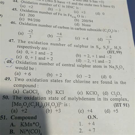 two oxidation state for chlorine are found in the compound (a) caocl2 ...