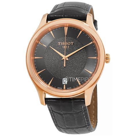 Tissot Fascination Quartz Anthracite Dial 18kt Rose Gold Mens Watch ...