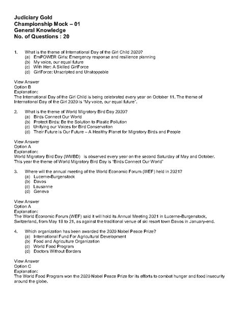 Judiciary Exam GK Questions with Solutions (Set 2) - Judiciary Gold ...
