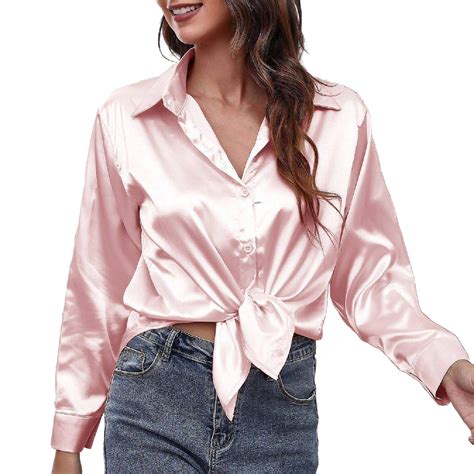 Casual Shirt Women's Blouse Satin Silk Shirt Button Down Shirt Casual ...