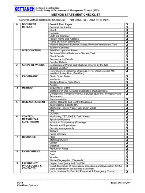 Image result for Method Statement Checklist