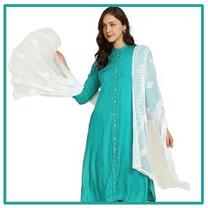 DUPATTA BAZAAR Women's White Embroidered Chiffon Dupatta With Pom Pom ...