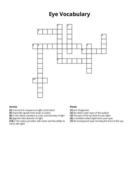 Eye Vocabulary Crossword Puzzle
