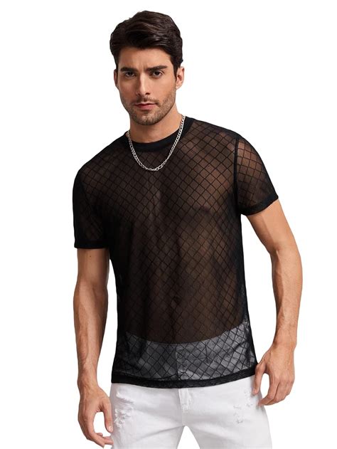 Buy QUECY® Men's Sheer Mesh Short Sleeve T Shirt See Through Round Neck ...