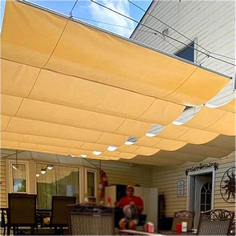 Retractable Waterproof Wave Shade Sail Awning with UV Block Roof Beige ...