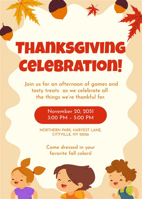 Thanksgiving School Printable Invitation Templates
