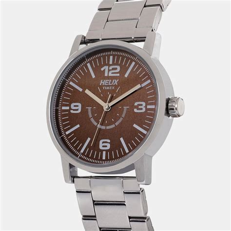 Helix Men Quartz Brown Dial Analog Stainless Steel Watch TW035HG05 ...