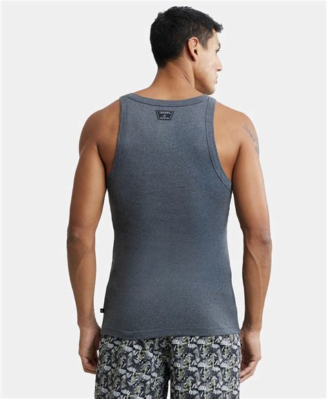 Buy Super Combed Cotton Rib Square Neck Gym Vest - Charcoal Melange ...