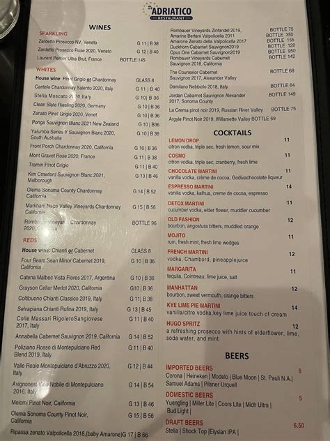 Menu at De Adriatico Restaurant, Fort Myers